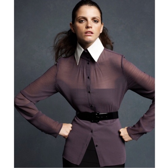 Karl Lagerfeld Tops - Vintage Macy’s Karl Lagerfeld for Impulse Button Down Shirt Iconic High Neck XS